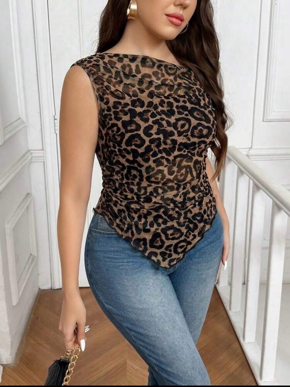 Leopard Print Sleeveless Top - Brown/Black - Picture 3 of 4